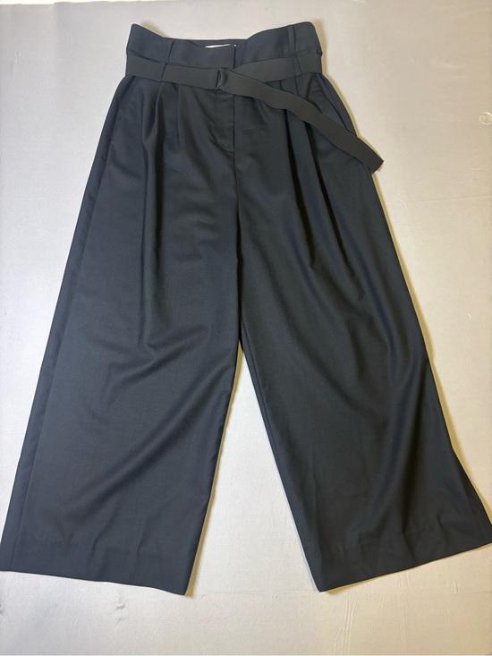 Tibi Pants - Tibi Wide Leg High Serge Pleated Paperback Belted Trousers in Black Size 6